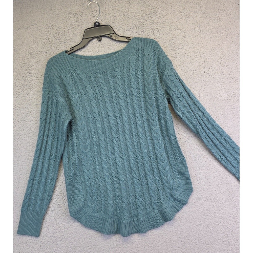 Lee Sweater Womens S Green Boat Neck‎ Cable Knit Fisherman Sweater Top Soft Cozy